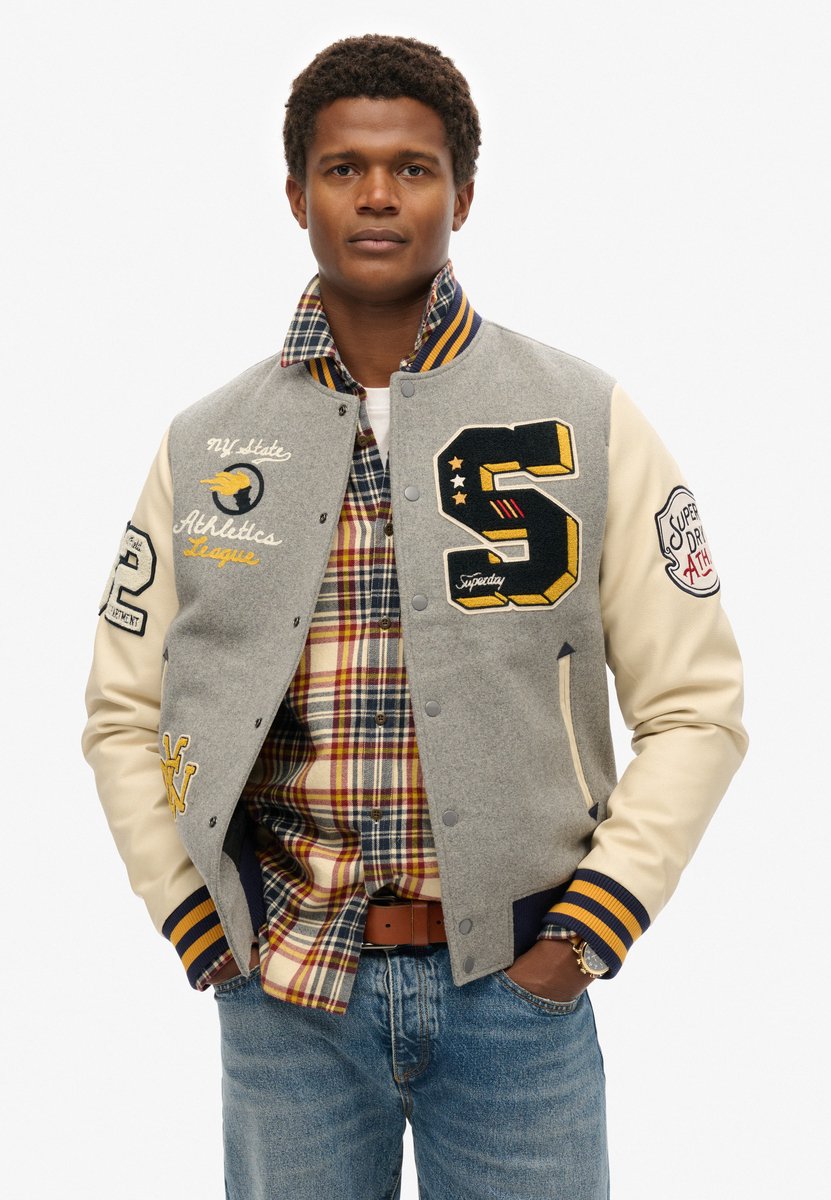 Superdry College bomberjack met patches Heren Buitenjassen Grijs