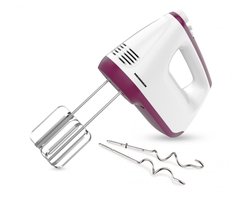 Heinner Handmixer – 400 W – 6 Snelheden + Turbo – 2 RVS Kloppers & 2 Deeghaken – Uitwerpknop – Zelfstaand Ontwerp – Wit/Bordeauxrood