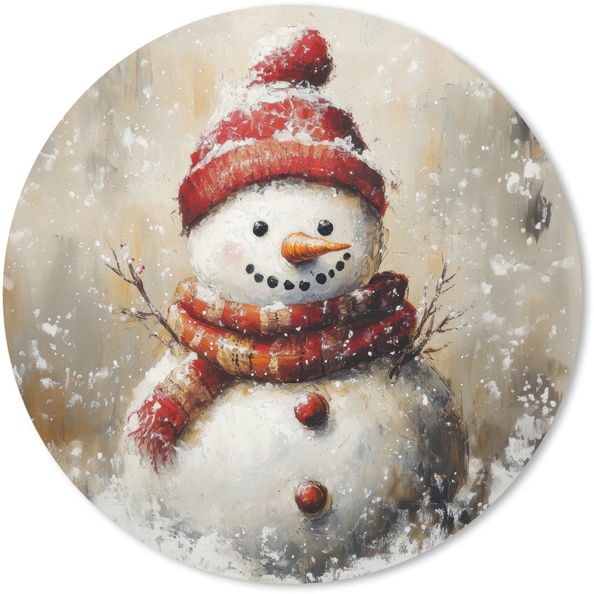 Muismat rond 40x40 cm - Mousepad Sneeuwpop - Winter - Sneeuw - Beige - Ronde muismatten