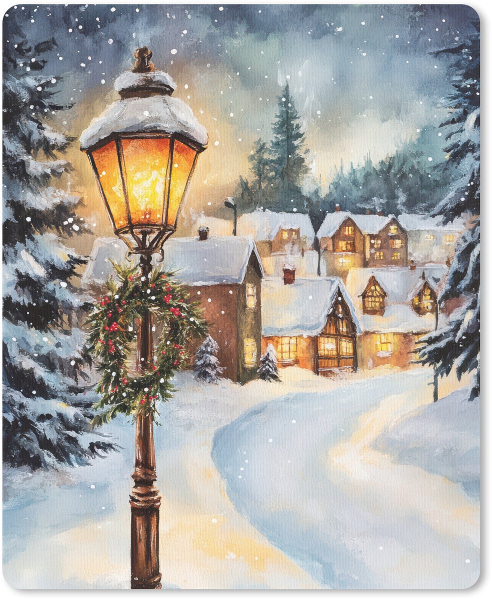 Muismat 19x23 cm - Mousepad Kerstdorp - Huizen - Sneeuw - Kerst - Muismatten