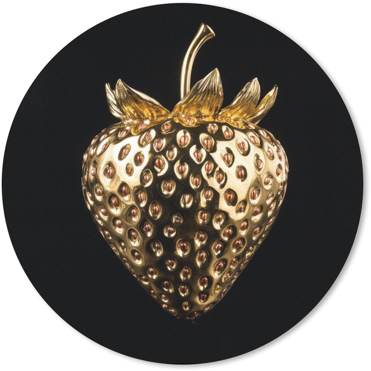 Muismat rond 30x30 cm - Mousepad Aardbei - Goud - Zwart - Chrome - Ronde muismatten