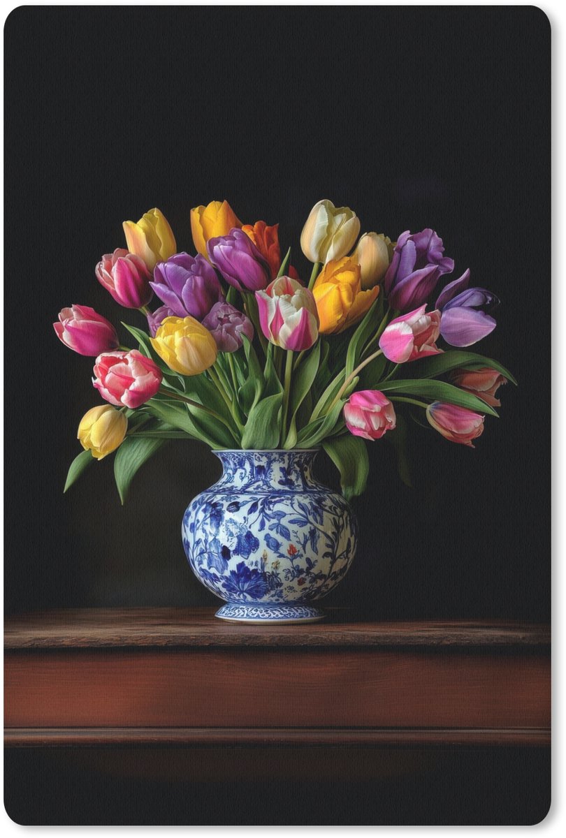 Muismat 18x27 cm - Mousepad Tulpen - Kleuren - Hout - Vaas - Muismatten