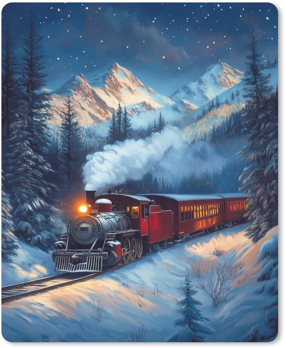Muismat 19x23 cm - Mousepad Trein - Kerst - Sneeuw - Kersttrein - Muismatten