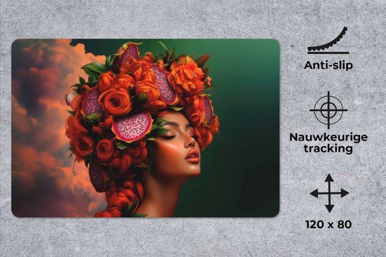 Muismat XXL 120x80 cm - Bureau onderlegger - Bureau mat Vrouw - Drankenfruit - Rozen - Bureaumat - Gaming mousepad xl - Bureaulegger groot - Computer deskmat