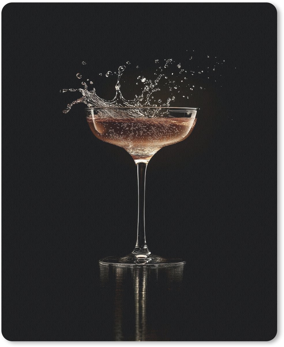 Muismat 19x23 cm - Mousepad Cocktail - Zwart - Spetters - Glas - Muismatten