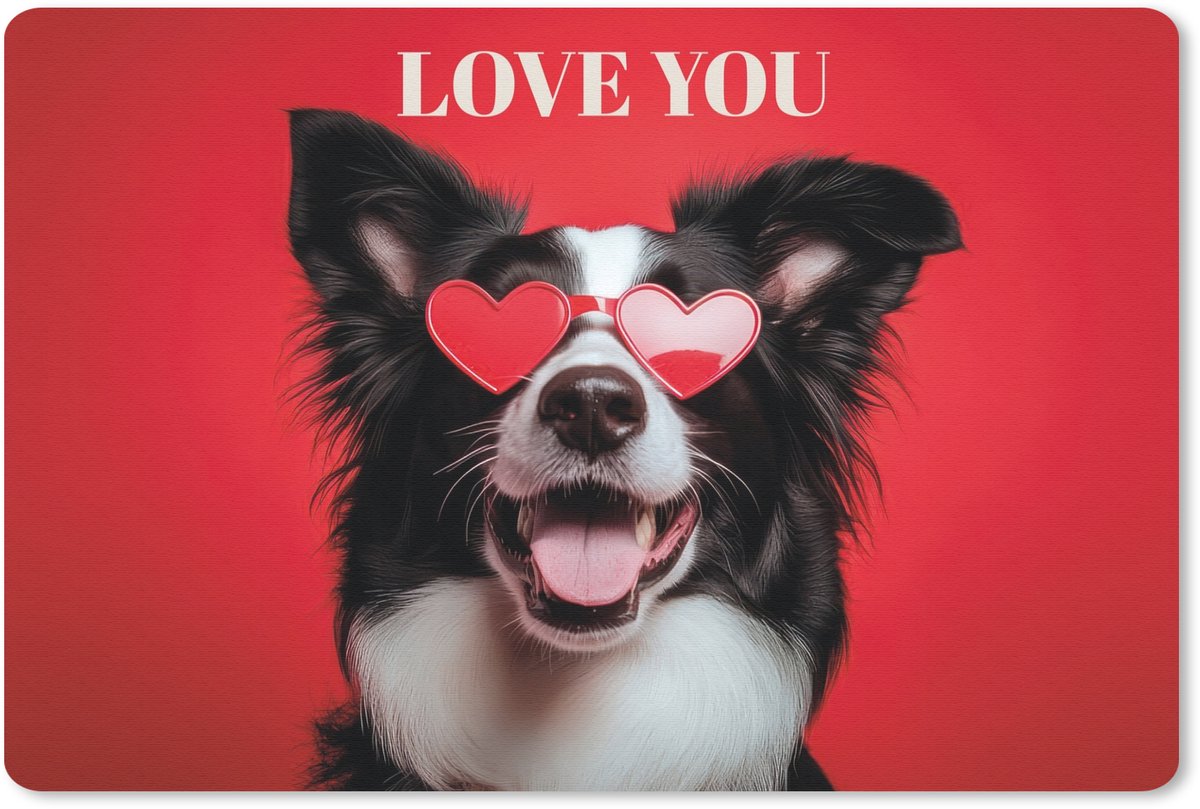 Muismat 27x18 cm - Mousepad Hond - Hartjesbril - Loveyou - Rood - Muismatten
