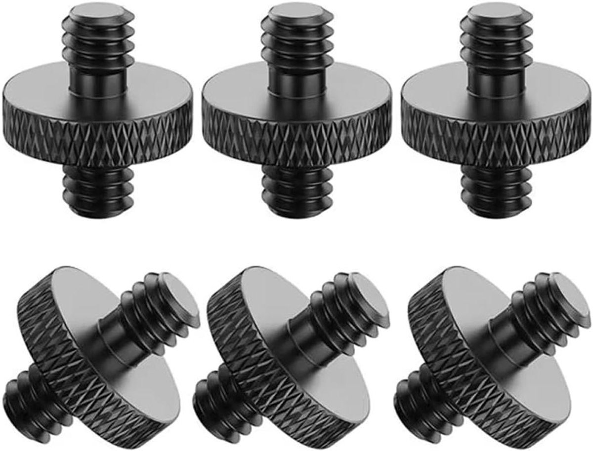 6pcs Camera Probe 1/4 Small Rig 1/4 Inch Screws Threaded Adapter 1/4 Inch Male to 1/4 Inch Male for Tripod Screw Converter Black