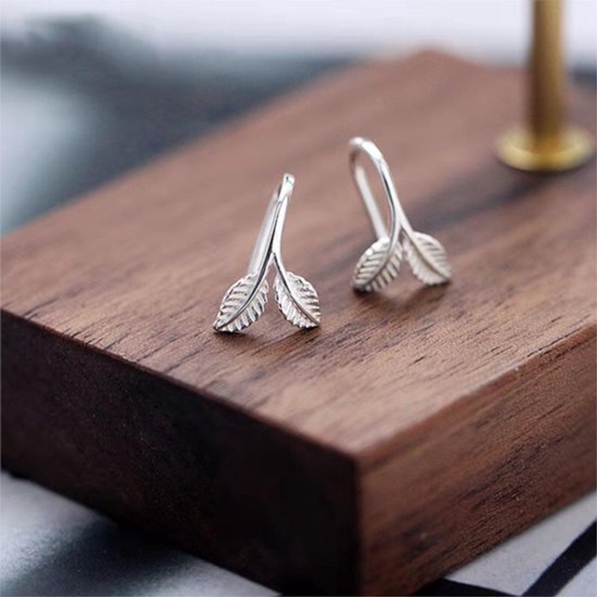 Gading® Oorknopjes zilver dames - Oorknoppen met Twee blaadjes - veer-Zilveren 925-8mm