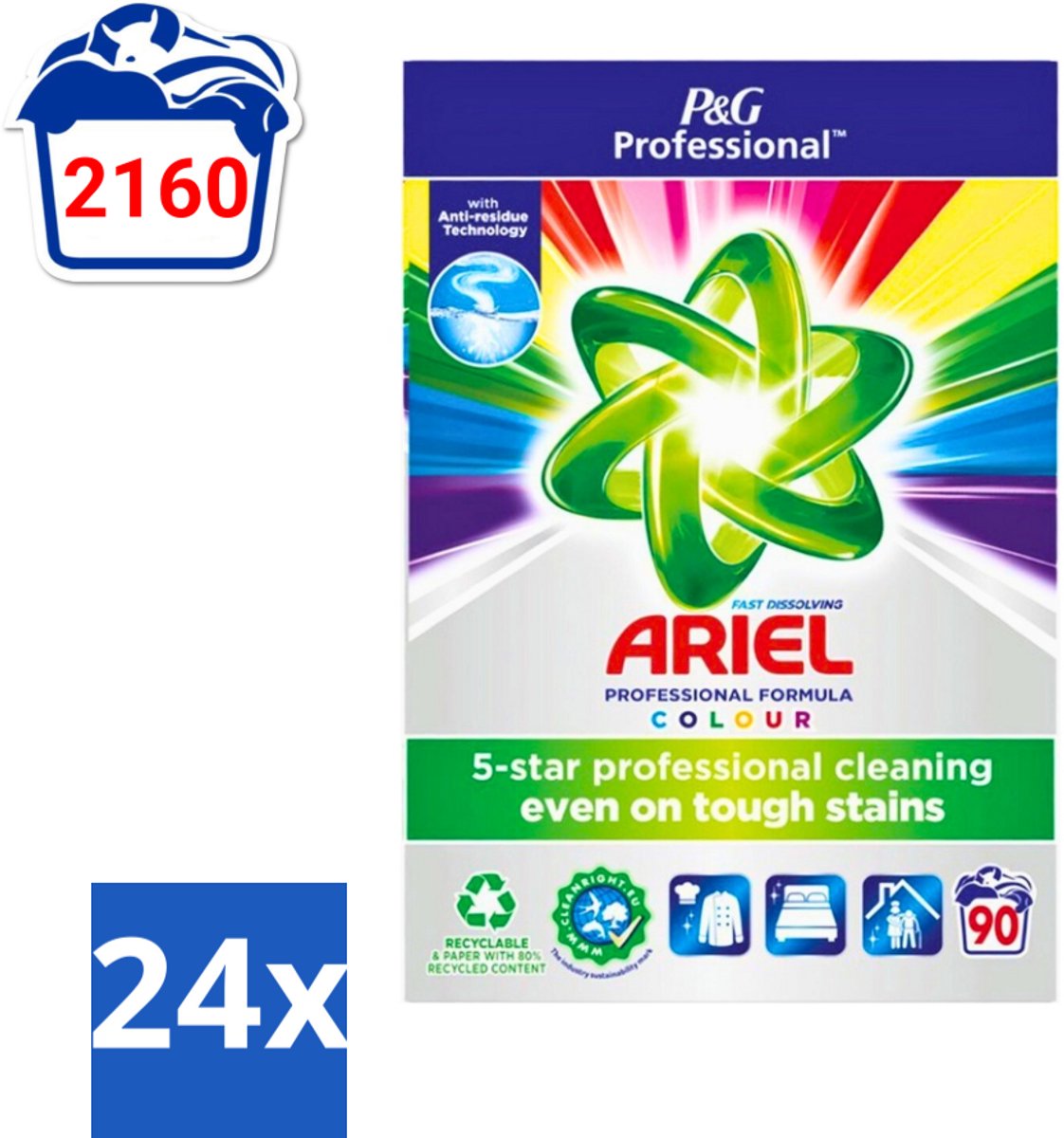 Ariel Professional - Waspoeder - Gekleurde Was - 90 Wasbeurten - Voordeelverpakking - 24 stuks