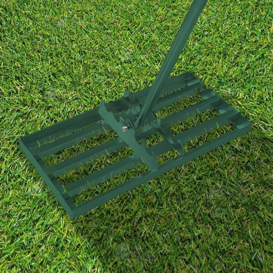 Aufun gras egaliseer rake leveling rake golf profi roestvrij staal nivellering hark met verstelbare steel voor golfbaan, tuin en hof (25×50 cm, groen) van Aufun — afbeelding 3