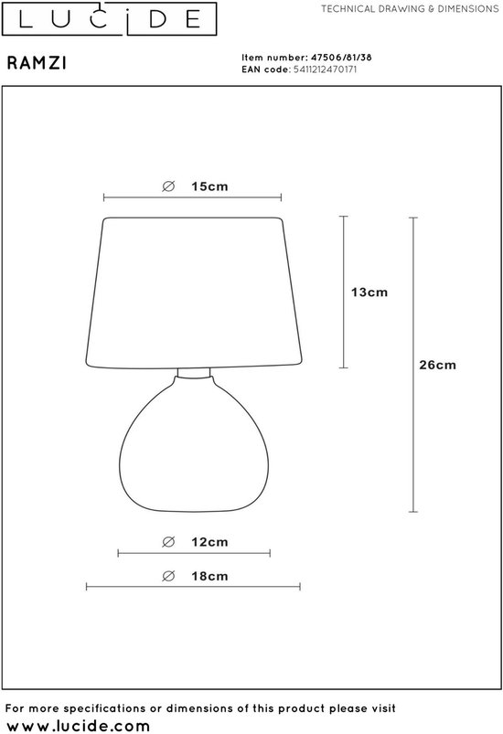 Lucide RAMZI - Lampe de table - Ø 18 cm - 1xE14 - Crème