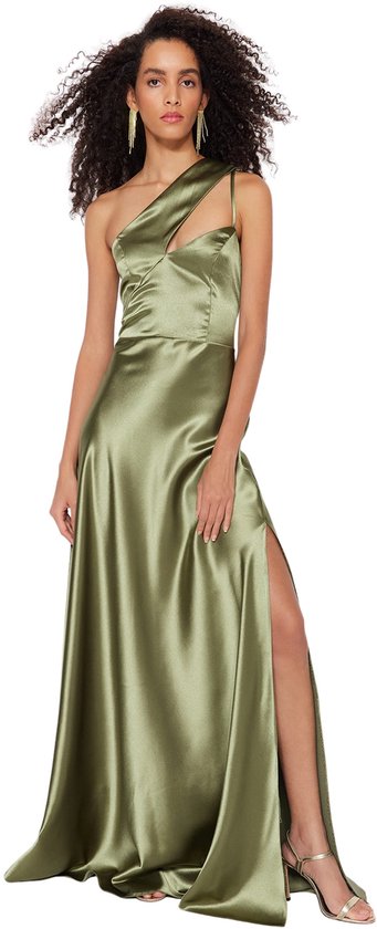 Trendyol Robe de soirée et de bal à manches standard et col asymétrique pour femme