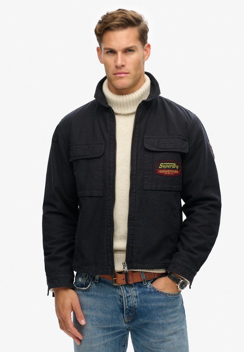 Superdry Jas met rits en patches Heren Buitenjassen Marineblauw