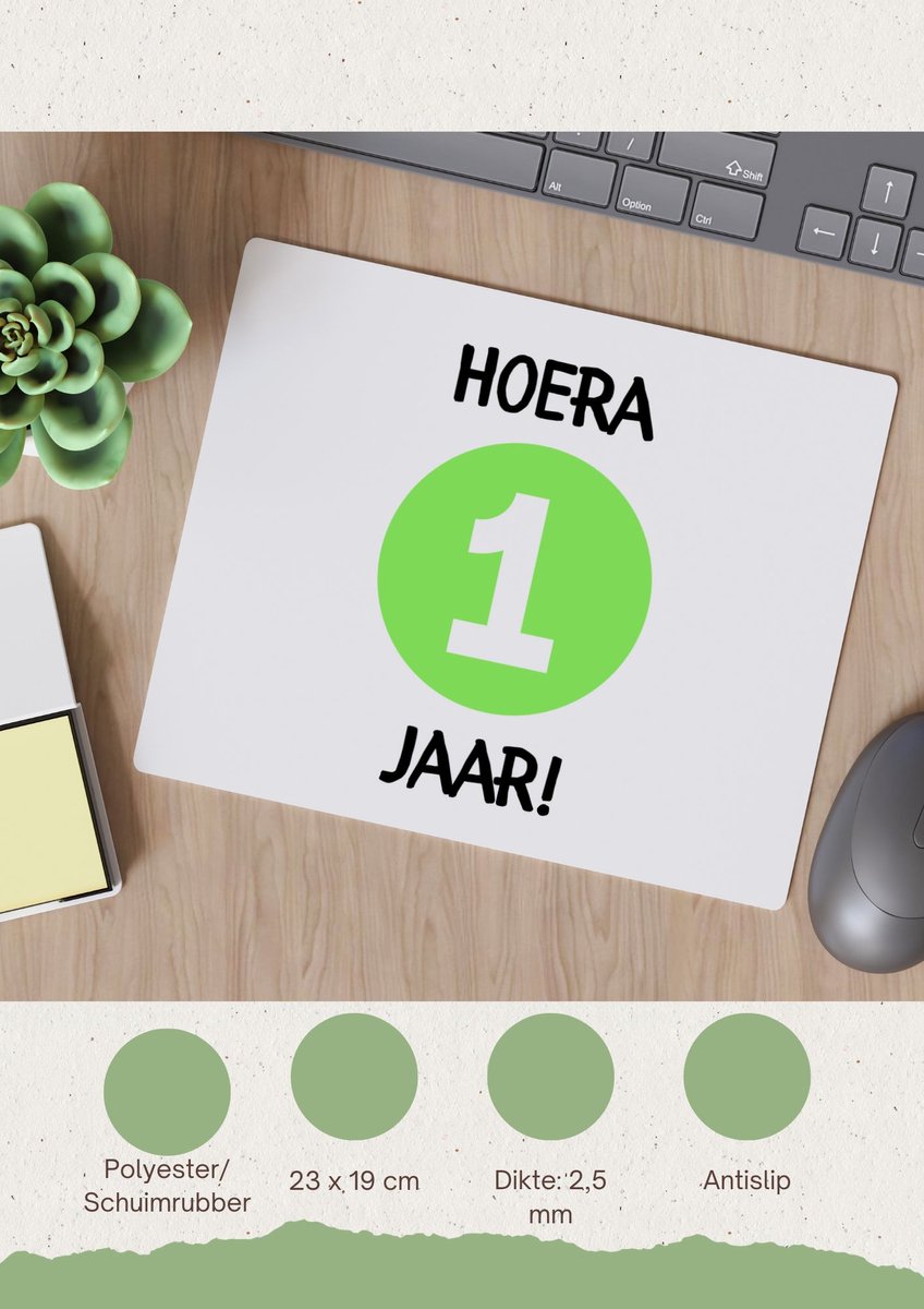 Image of Akyol - hoera 1 jaar Muismat - Verjaardag - jarigen - verjaardagscadeau - peuter - happy birthday - 23 bij 19 cm