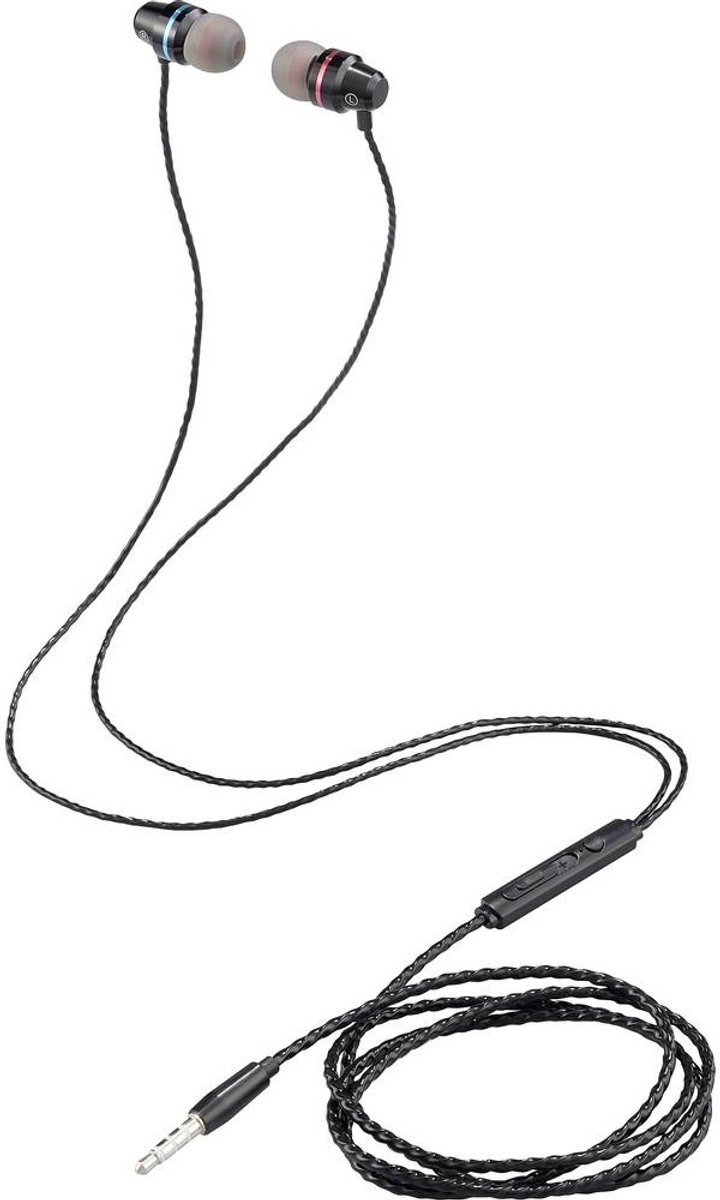 Renkforce RF-IE-JH01 In Ear headset Telefoon Kabel Zwart Afstandsbediening