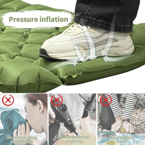 Zelfopblazende campingmat - Ultralichte slaapmatras voor kamperen en backpacken - Compact en met ingebouwde voetpomp - Groen van Quechua — afbeelding 5