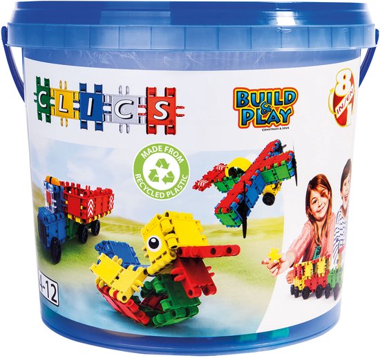 Clics Build & Play 8-in-1 bouwblokken– DUURZAAM SPEELGOED gemaakt van GERECYCLEERDE kunststof- bouwset 5 in 1 - speelgoed 4,5,6,7,8 jaar jongens en meisjes- educatief speelgoed- Montessori speelgoed- constructie speelgoed