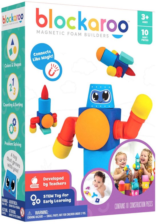 Blockaroo Robot Set - Magnetische Bouwblokken – Badspeelgoed - 10 Onderdelen – Zacht Bouw Speelgoed voor Peuters – Duurzaam en Veilig – vanaf 1,5 Jaar