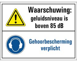 Geluidsniveau boven 85 dB bord - kunststof 280 x 210 mm