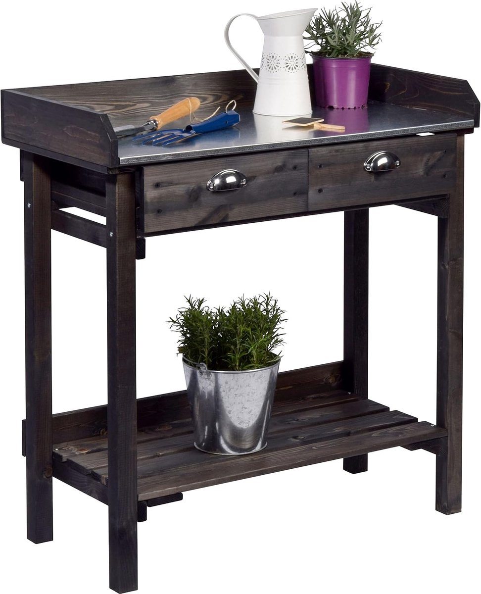 Design plantentafel met 2 laden - multifunctioneel - 1 stuk - zwart - massief sparrenhout - 79 x 39 x 90 cm