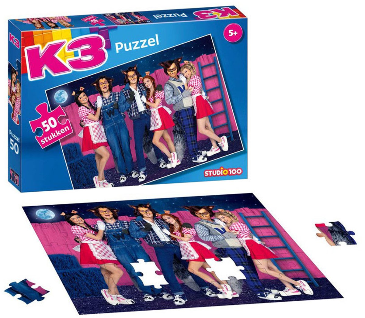 K3 - Puzzel - 50 stukjes - De 3 biggetjes en de wolven