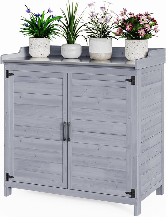 dobar® Plantentafel van grenenhout, tuintafel voor buiten, massief houten bloementafel, zinkplank, werktafel voor tuin/terras/balkon, 78 x 38 x 84 cm, wit