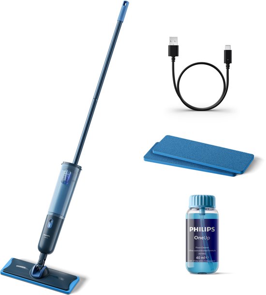 Philips OneUp Elektrische Dweil 3000 series XV3101/11 - 1 extra dweildoek - Dweilsysteem - Vloerreiniger - Vuil water opzuigen - 1 stand - 50min dweilen - Geen emmer nodig - Extra dweildoek