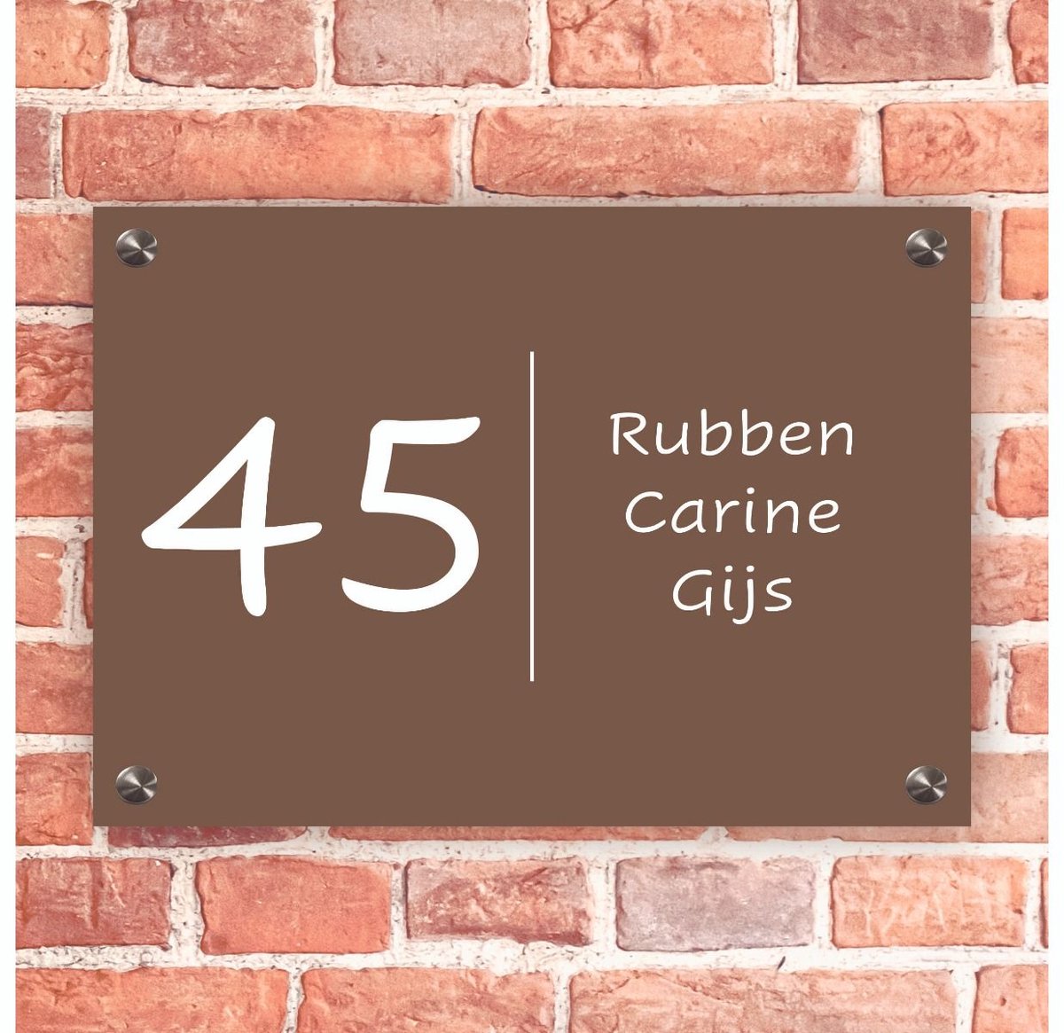 Naambordje voordeur rechthoek bruin - 20x14cm - Incl. RVS bevestigingsmateriaal