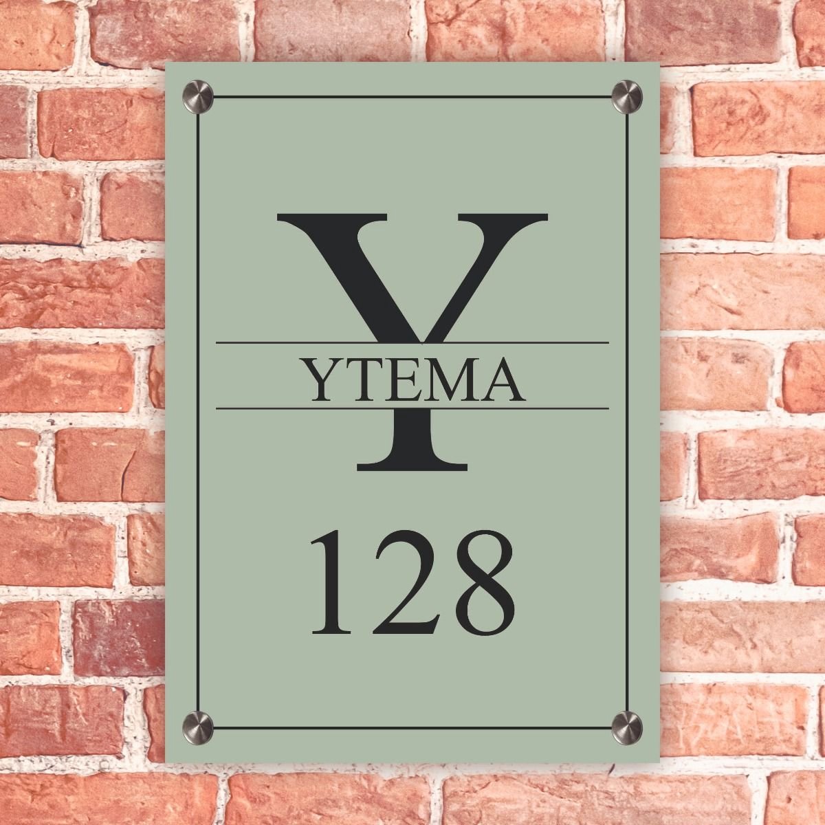 Naambordje voordeur rechthoek staand groen met zwart kader - 14x20cm - Incl. RVS bevestigingsmateriaal