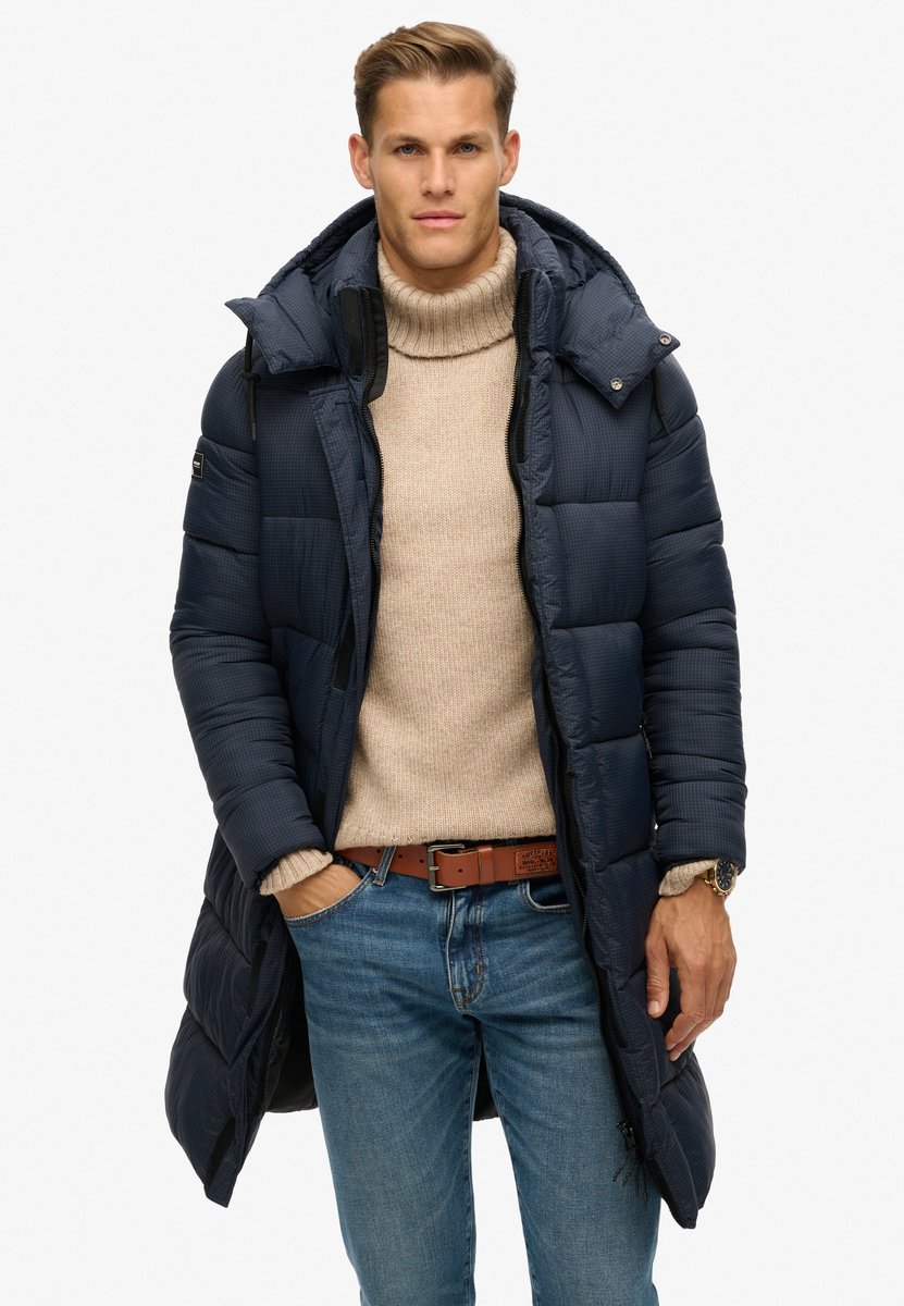 Superdry Lange pufferjas van ripstopmateriaal Heren Gewatteerde jassen Marineblauw