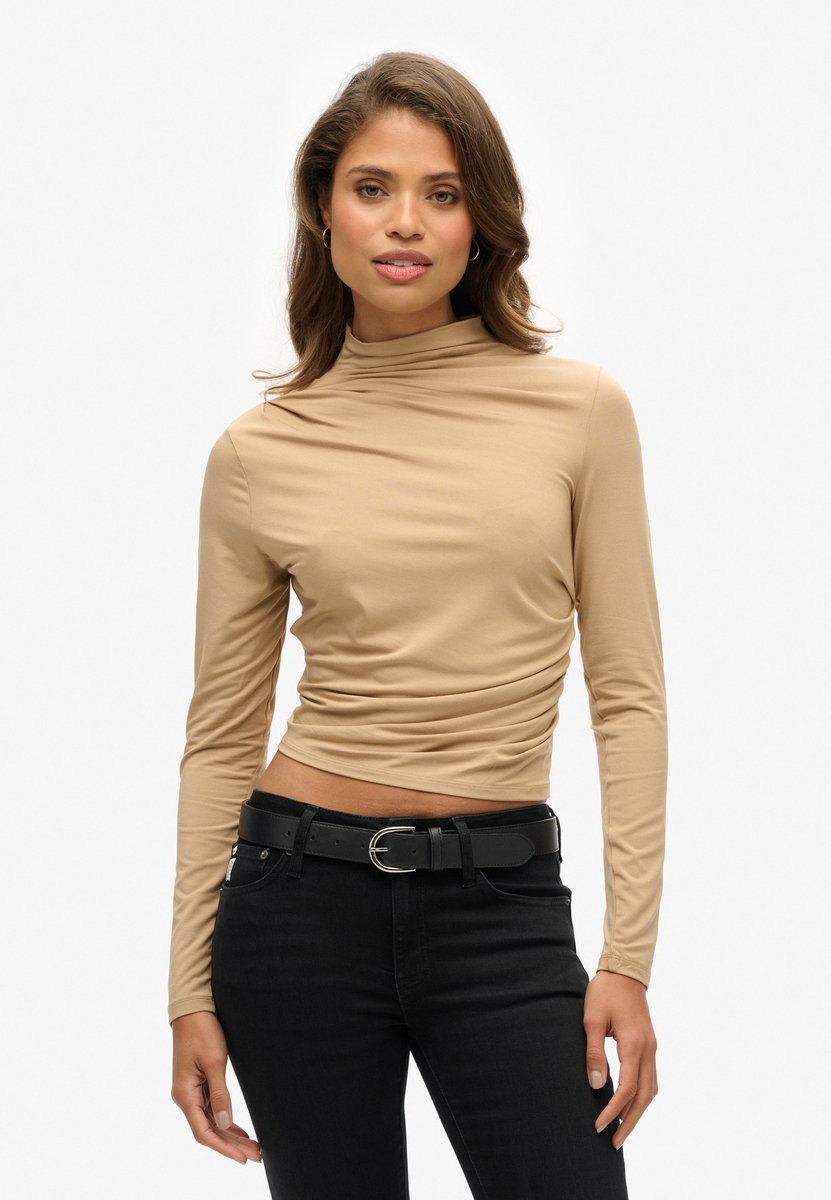 Superdry Top met lange mouwen ruches en hoge hals Dames Bruin