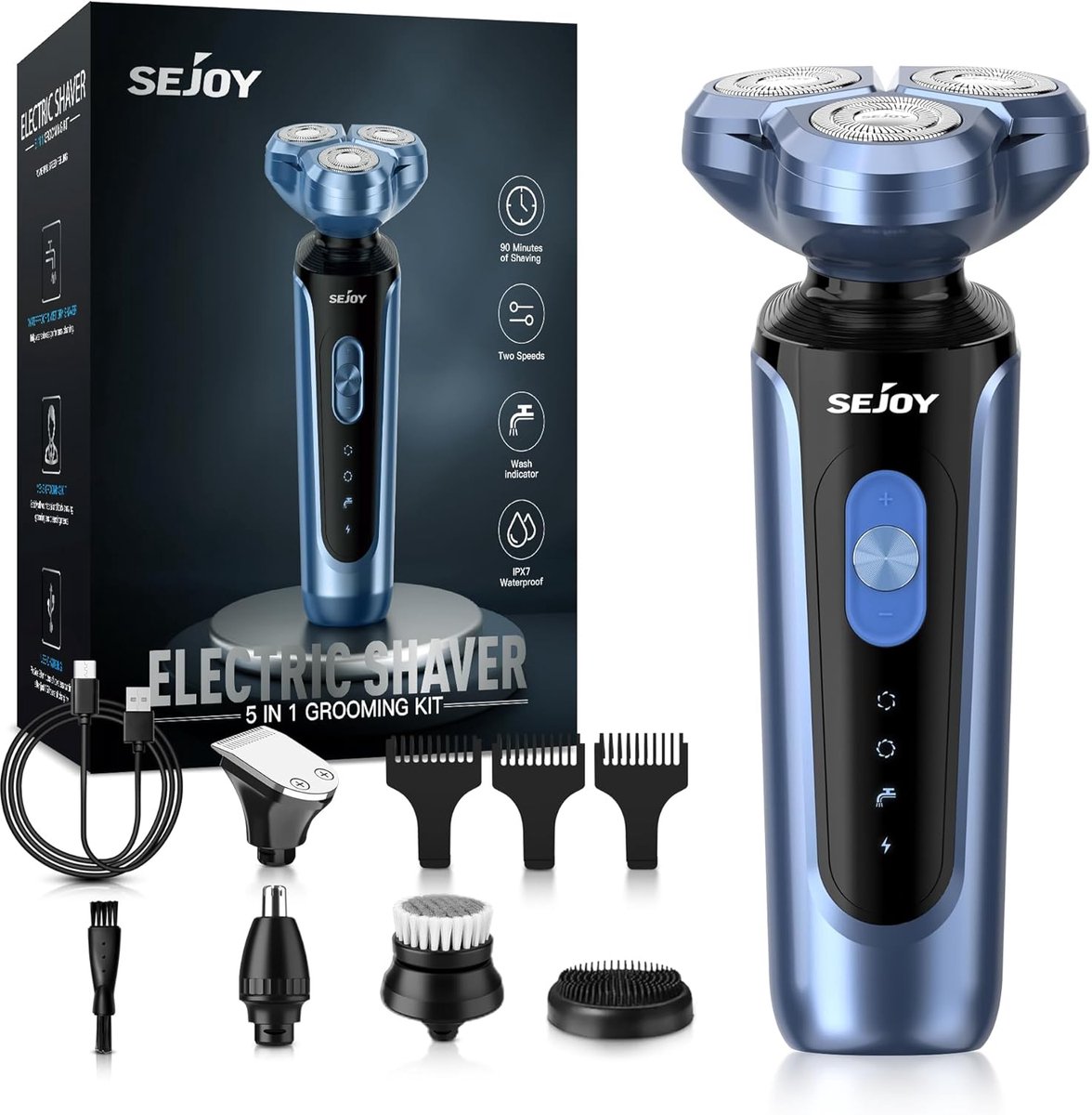 Elektrisch Scheerapparaat voor Heren - Nat en Droog, Waterdicht IPX7, 5-in-1, Perfect Cadeau voor Mannen