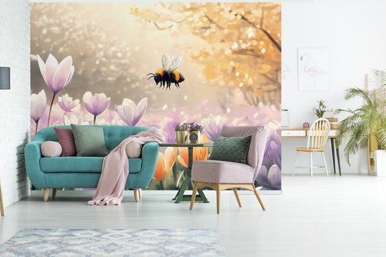 Behang - Fotobehang Viooltjes - bij - Zonlicht - Breedte 375 cm x hoogte 280 cm