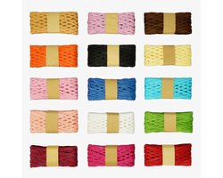 Kurtzy 15 Pak Geassorteerd Raffia Papier Lint - 20 m Per Rol - Verpakkingskoord in 15 Kleuren - Papieren Touw, Ideaal voor Verpakken, DIY Decoratie, Bloemisten Boeketten, Weven, Kunst en Hobby
