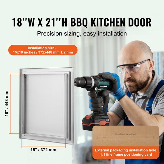 Barbecuetoegangsdeur 457 X 533 mm, Roestvrij Staal, Verzonken, Verticale Wanddeur met Intrekbare Handgreep voor Barbecue-Eiland, Buitenkast van Merkloos — afbeelding 2