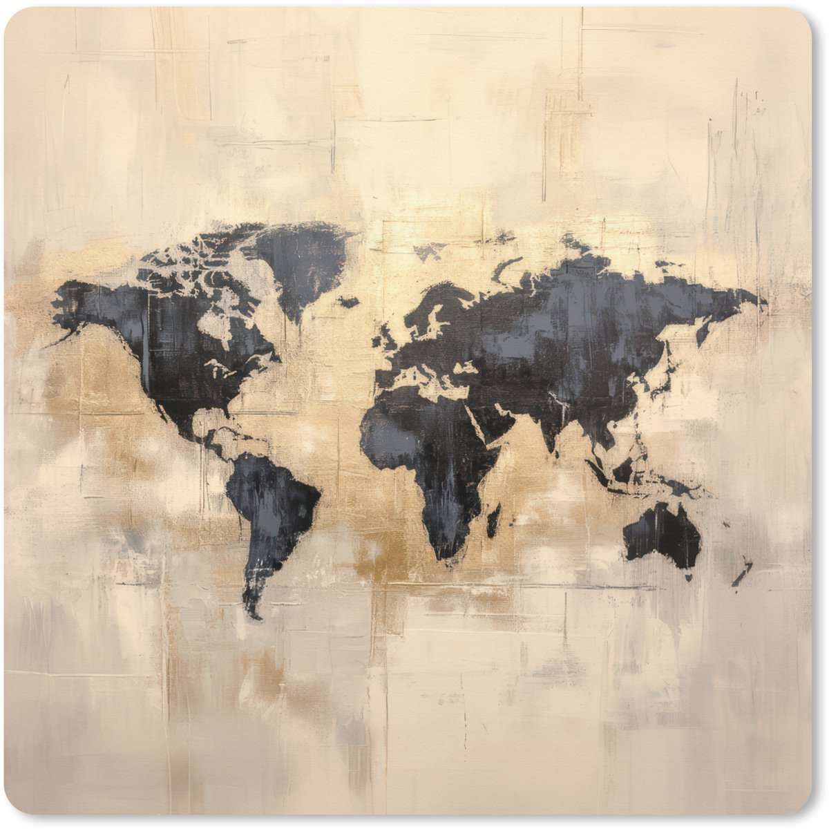 Muismat XXL 60x60 cm - Bureau onderlegger - Bureau mat Wereldkaart - Goud - Zwart - Abstract - Bureaumat - Gaming mousepad xl - Bureaulegger groot - Computer deskmat