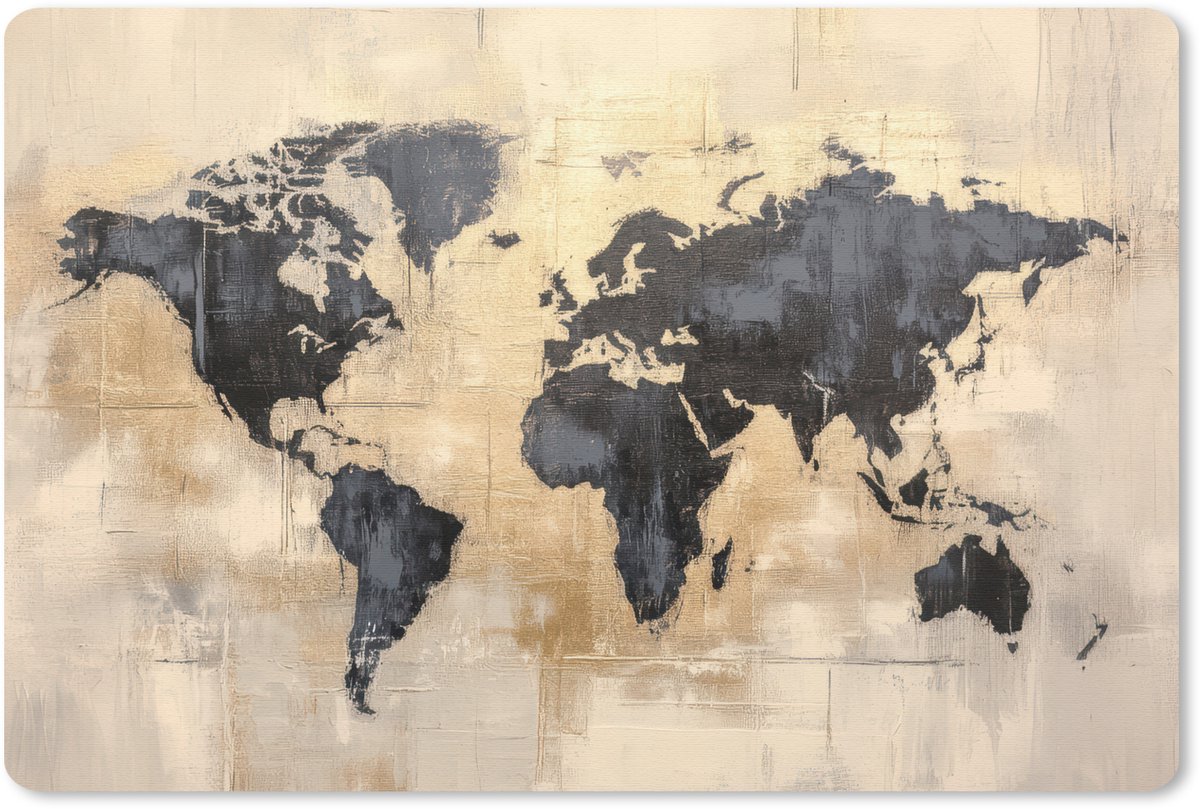 Muismat 27x18 cm - Mousepad Wereldkaart - Goud - Zwart - Abstract - Muismatten