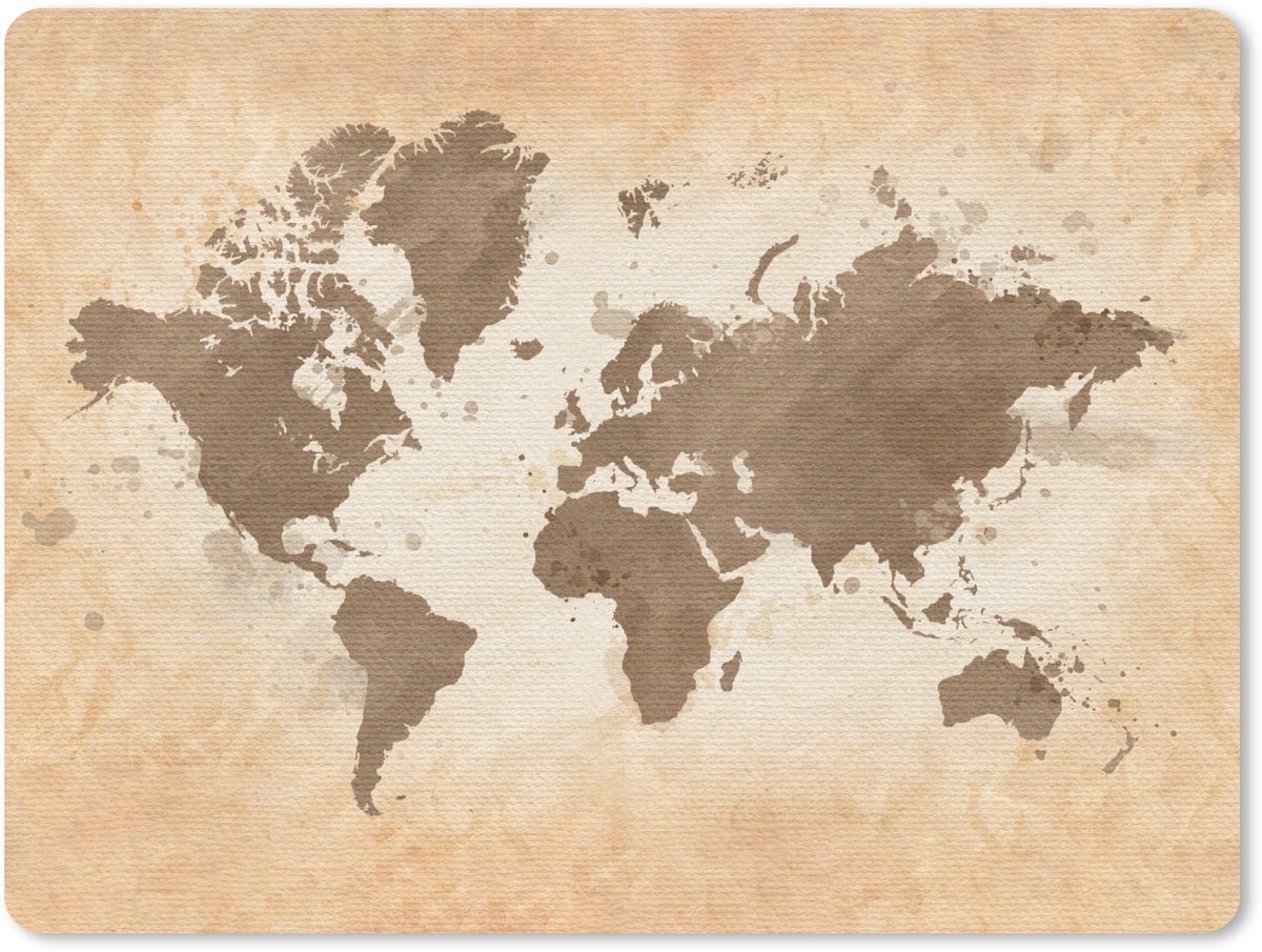 Muismat 23x19 cm - Mousepad Wereldkaart - Beige - Bruin - Muismatten