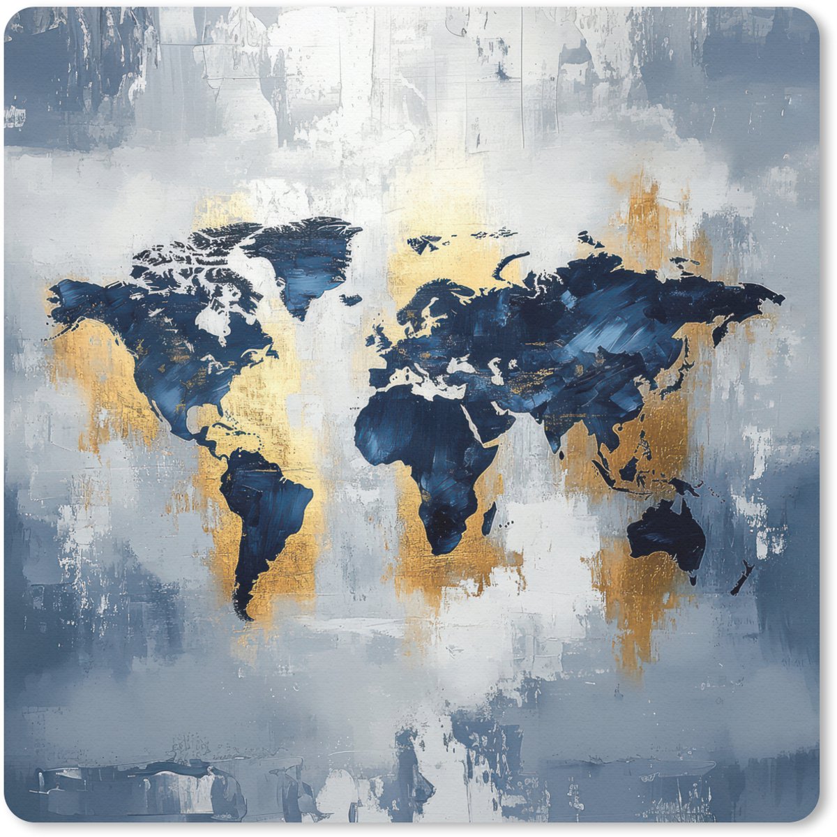 Muismat 30x30 cm - Mousepad Wereldkaart - Blauw - Abstract - Muismatten