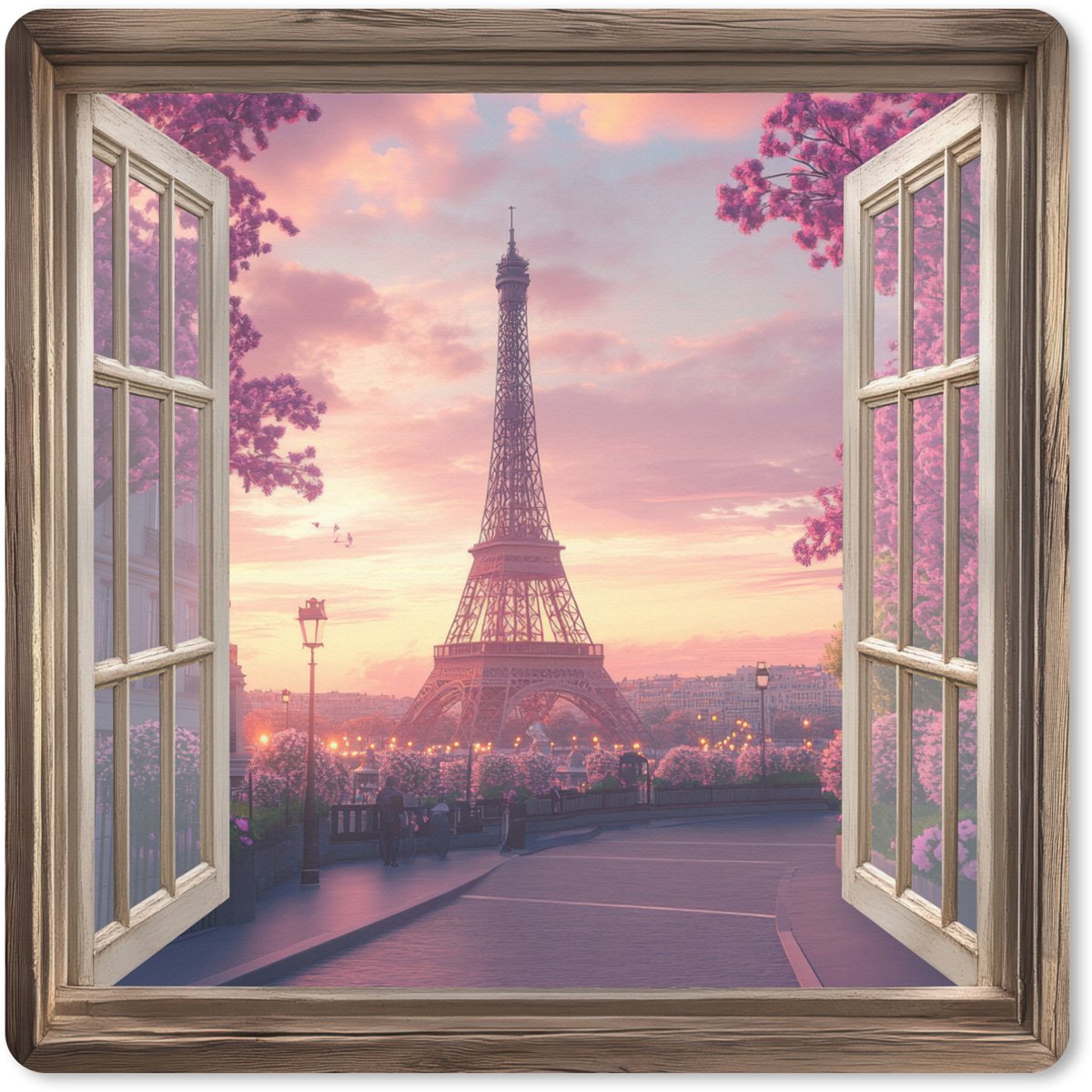 Muismat XXL 80x80 cm - Bureau onderlegger - Bureau mat Doorkijk - Parijs - Eiffeltoren - Roze - Kersenbloesem - Bureaumat - Gaming mousepad xl - Bureaulegger groot - Computer deskmat