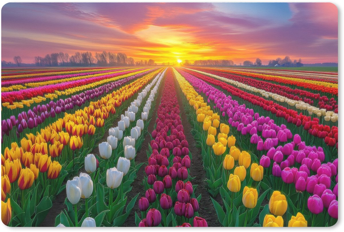 Muismat XXL 120x80 cm - Bureau onderlegger - Bureau mat Tulpenveld - Zonsondergang - Kleurrijk - Bureaumat - Gaming mousepad xl - Bureaulegger groot - Computer deskmat