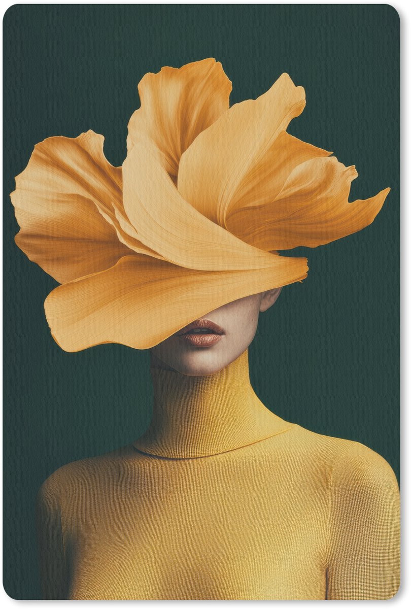 Muismat 18x27 cm - Mousepad Vrouw - Hoed - Geel - Muismatten