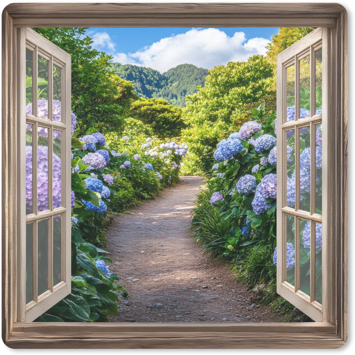 Muismat 30x30 cm - Mousepad Doorkijk - Hortensia - Pad - Natuur - Muismatten