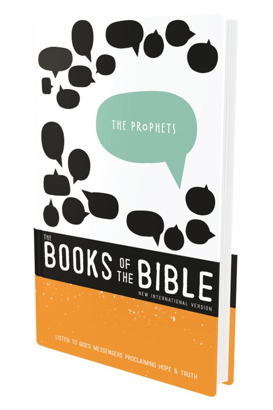 Boek 'The Books of the Bible: The Prophets' met een witte omslag, zwarte spraakballonnen en de tekst 'The Prophets'.
