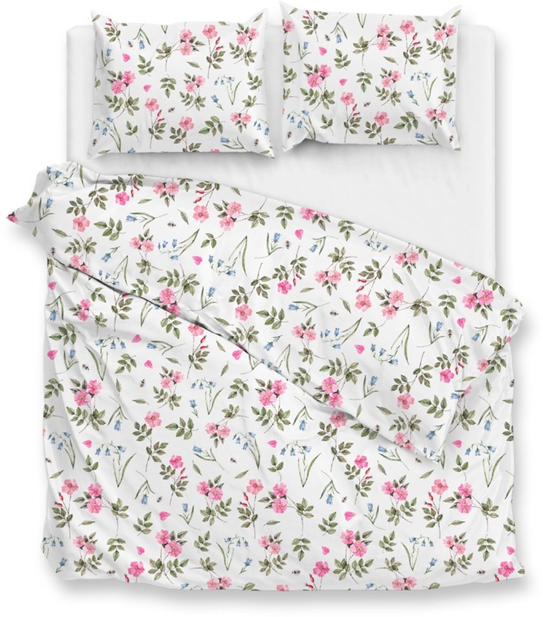 Zohome Dekbedovertrek Sierra - Deken - Dekbed - Wit - 100% Katoen - Bloemen - 260x220 + 2 slopen 60/70 cm