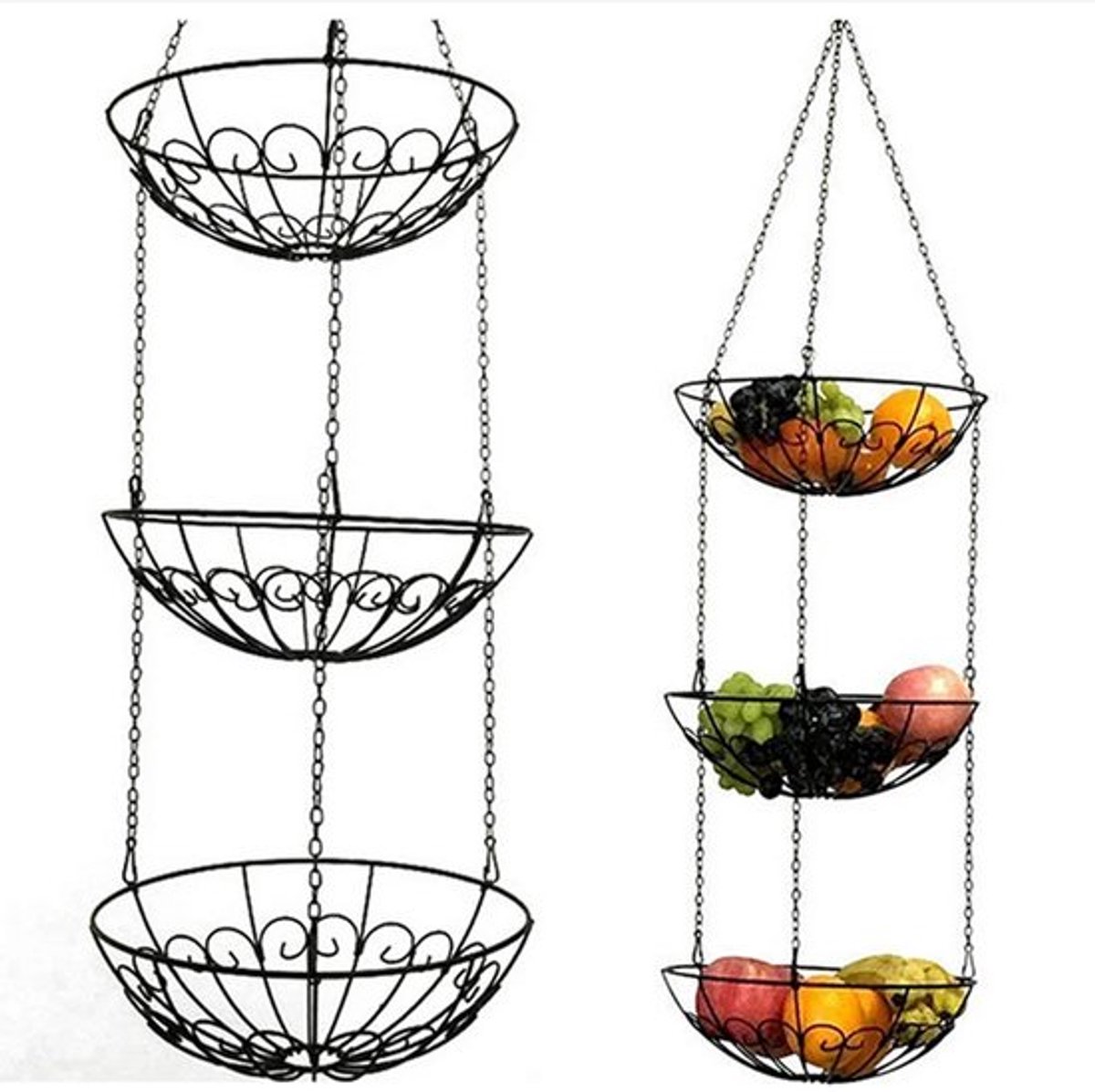 Gran Vida® - Hangende Fruitmand met Drie Lagen - Zwart