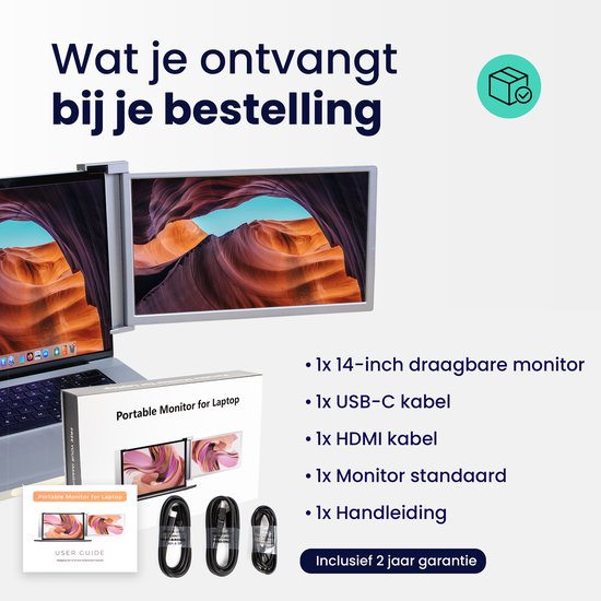 Écran Extra pour ordinateur portable Horivue - 14,1 pouces - Full HD - Avec Enceintes - Moniteur portable - Extension d'écran pour ordinateur portable portable - Convient aux Ordinateurs portables de 14 à 17 pouces