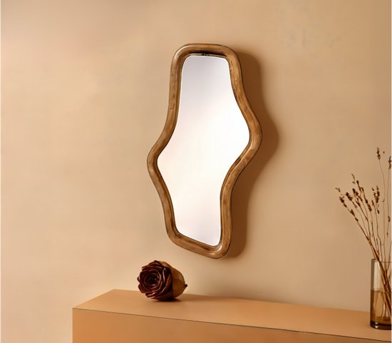 Miroir ondulé en bois de manguier 80x44 cm - Naturel