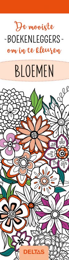 Kleurplaten met bloemen en bladeren, met oranje, paarse en roze accenten.
