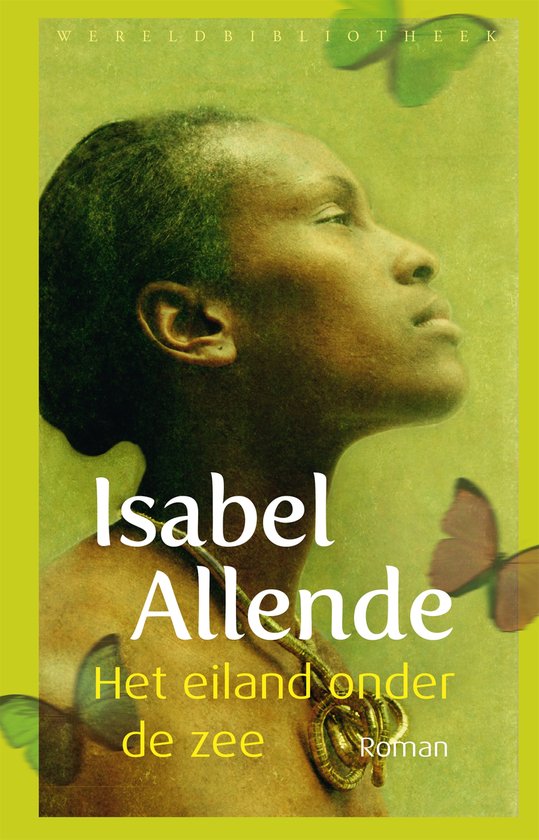 Couverture du livre 'L'île sous la mer' avec le portrait d'une femme et des papillons.
